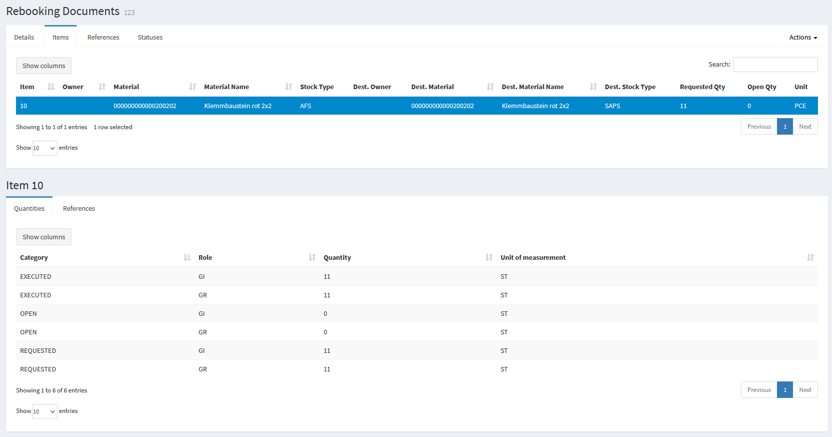 Transfer - platbricks® WMS